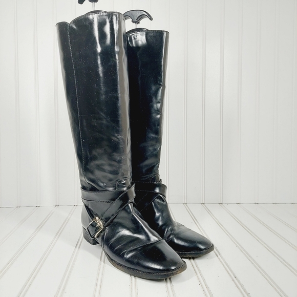 MARC BY MARC JACOBS BLACK GLOSSY LEATHER WOMEN RIDING BOOTS F970 - Picture 5 of 15